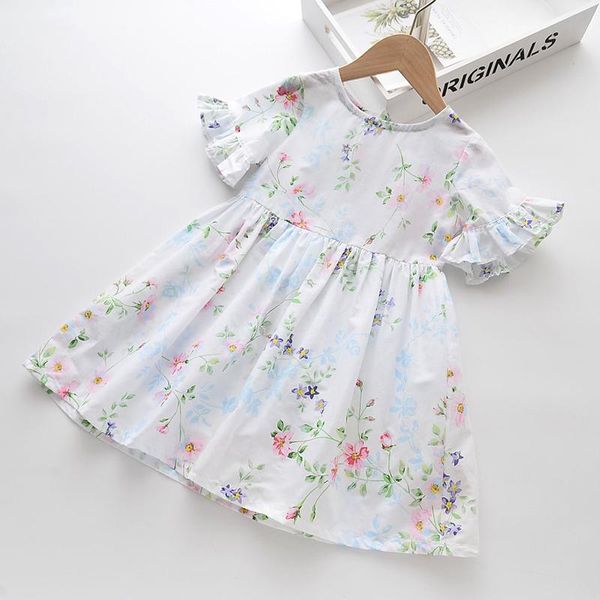 

girl's dresses keelorn girls casual 2021 summer fashion kids costumes short sleeve children vestidos flower print clothes 2-7 years, Red;yellow