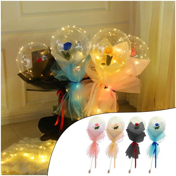 

luminous balloon rose bouquet transparent ball valentines day gift birthday party wedding decoration #41 storage boxes & bins