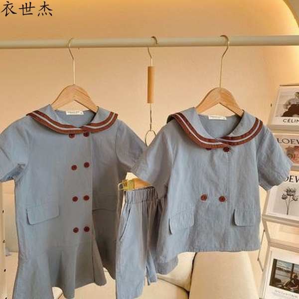 

childrens suits 2022 summer new products for boys and girls british style sibling suits baby college two-piece, White