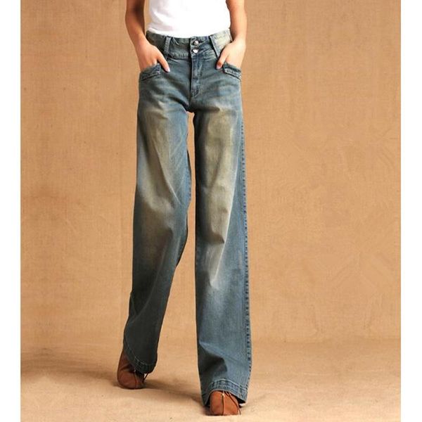 

women's pants & capris 2021 high waist wide leg jeans women loose plu size full length trousers, Black;white