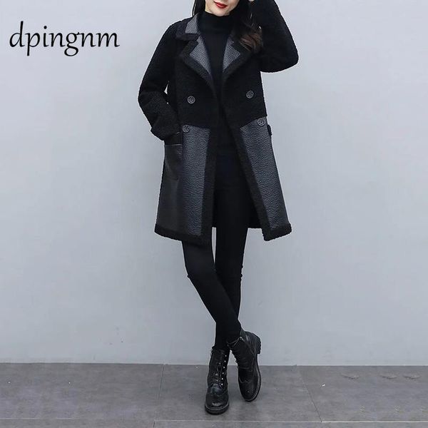 

women's trench coats 2021 jacket long 100% sheepskin autumn winter windbreaker leather coat women, Tan;black