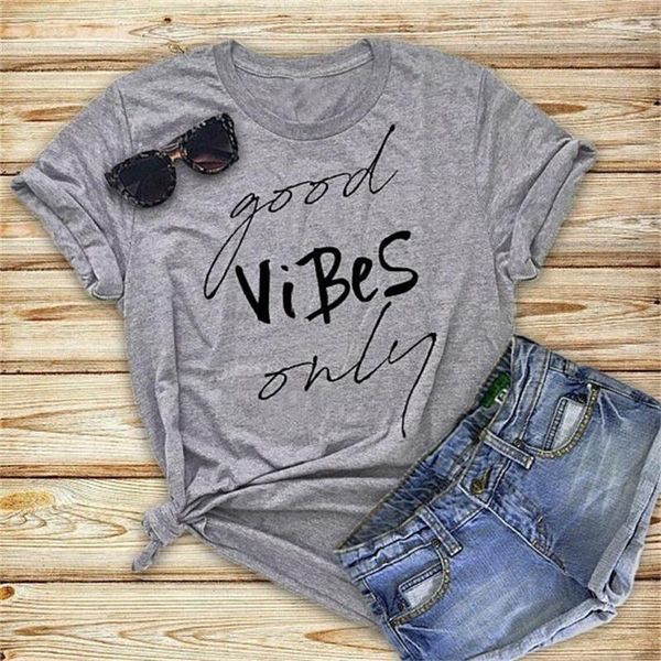 

women's t-shirt casual t shirt femmle tshirts fashion women letters good vibe printing summer short sleeve graphic shirts, White