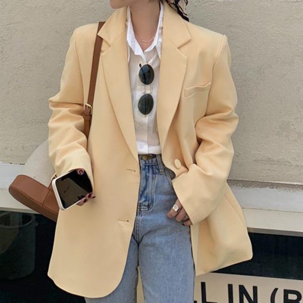 

loose outerwear women suit jacket spring elegant chic blazer coat streetwear casual women's suits 2021 & blazers, White;black