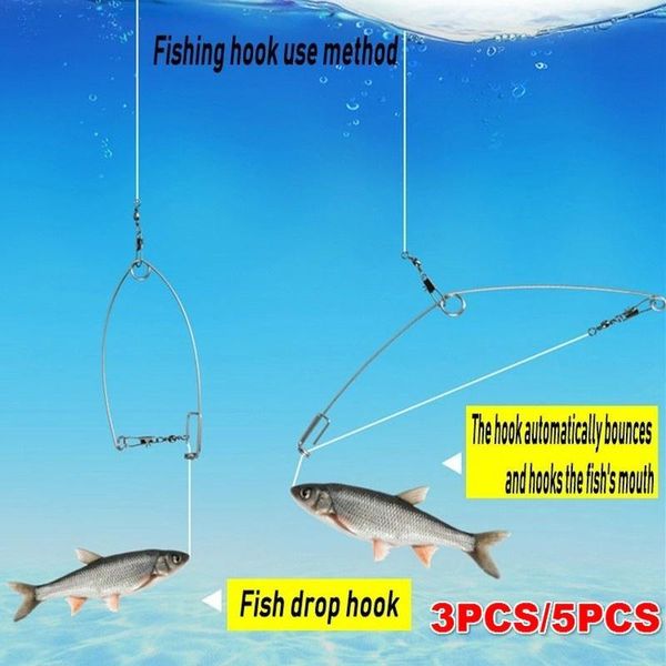 

3/5set fishing device spring hook stainless steel universal tackle artifact ejection jig head hooks