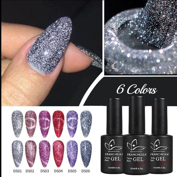 

nail gel 12ml 2021 polish cat's eye explosive shiny broken diamond soak off uv varnish manicure tslm1, Red;pink