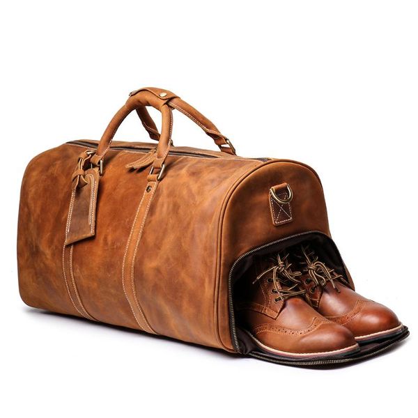 

duffel bags crazy horse genuine leather travel bag men vintage big cow carry on hand luggage duffle