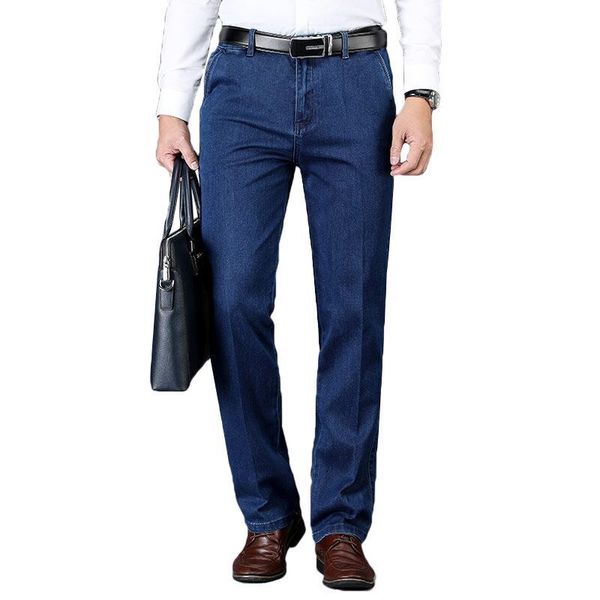 

luxury high-quality comfortable cotton men's loose denim jeans autumn winter brand clothing business casual jeans blue gray 210318