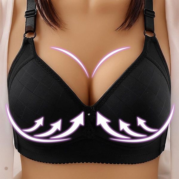 

bras 2021 plus size push up bra for women large breast thin breathable wireless gathered bralette woman underwear seamless, Red;black