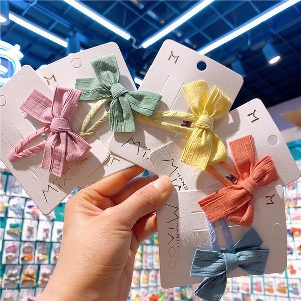

korean simple fashion colorful fabric bow bb clip sweet girl kids hair accessories cute children's hairpin headdress, Slivery;white