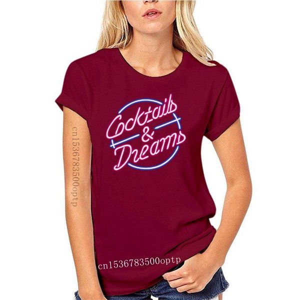 

women's t-shirt woman tshirts cocktails and dreams 80s cocktail movie party costume bar drinking black print t shirt summer, White