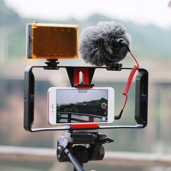 

video camera cage stabilizer film making rig for smart phone mobile holder hand grip bracket cell mounts & holders