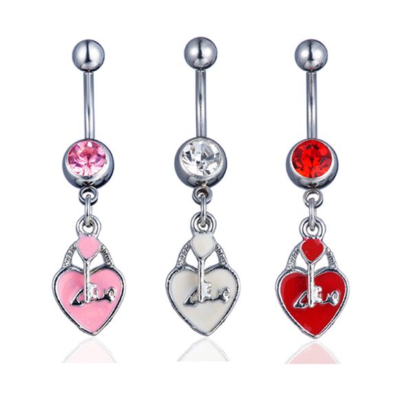 

d0236 heart belly navel button ring mix colors, Silver