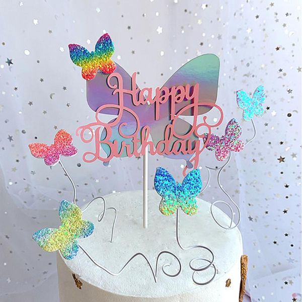 

other festive & party supplies gradient color non-woven dessert table cake insert happy birthday butterfly baking plugin