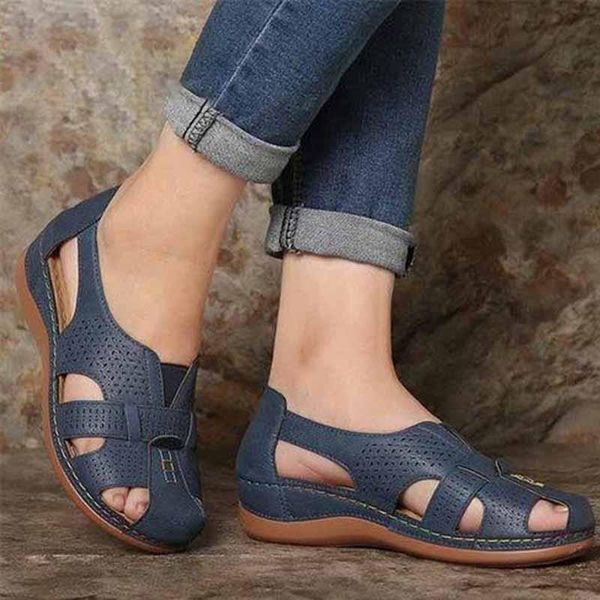 

sandals women's summer retro wedges casual ladies shoes solid color hollow round toe sandalias female comfy beach footwear, Black