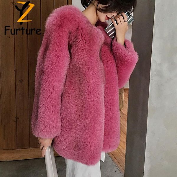 

women's fur & faux natural coat 100% real jacket 2021 pretty warm, Black