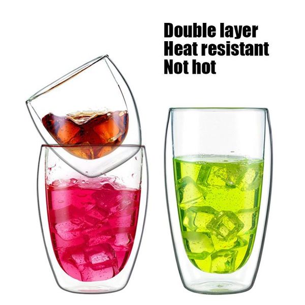 

wine glasses 1pcs double wall whiskey glass beer coffee mugs heart cups heat resistant healthy drink set transparent drinkware