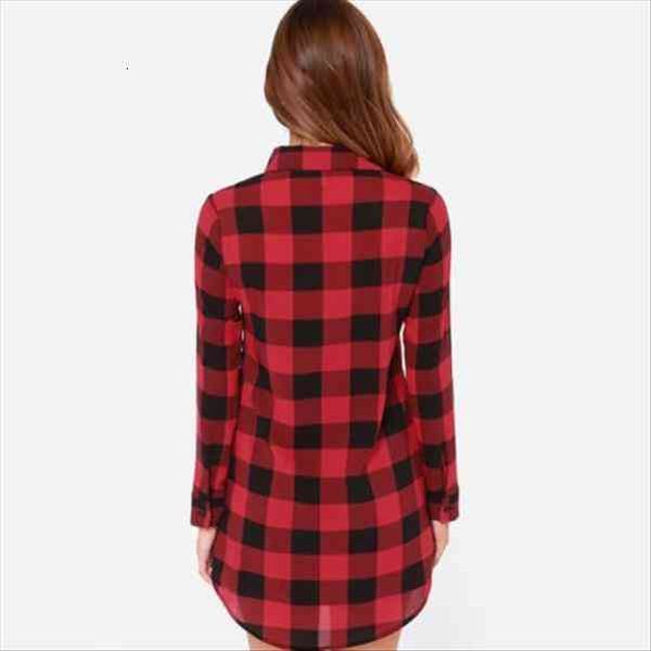 

uk stock lady long sleeve plaid check oversized casual long blouse shirts, White
