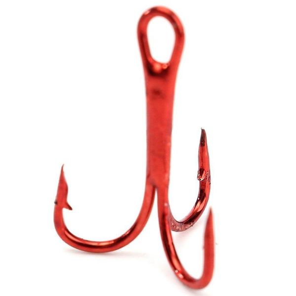 

fishing hooks 100pcs/set red fishhook carbon steel treble jig 6#