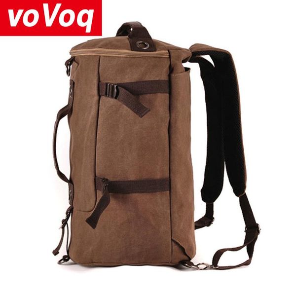 

retro canvas backpack men's trendy youth large capacity storage bucket waterproof shoulder bags for outdoor short term travel