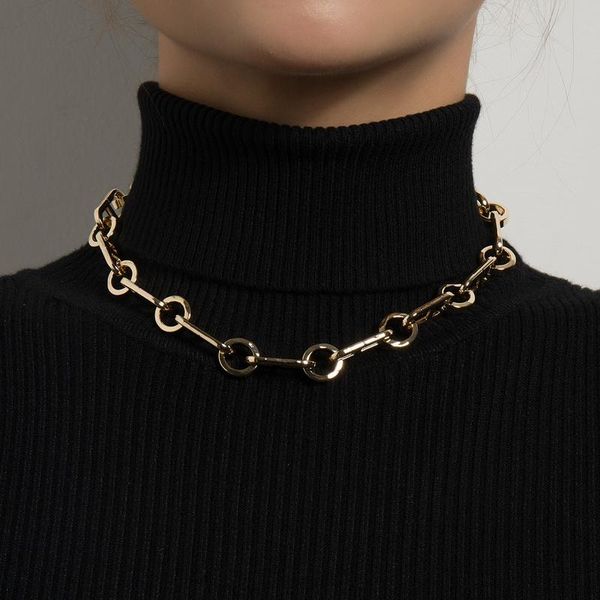 

chokers punk chunky alloy hollow thick chain choker necklace for women vintage geometric clavicle collar chocker jewelry gift, Golden;silver