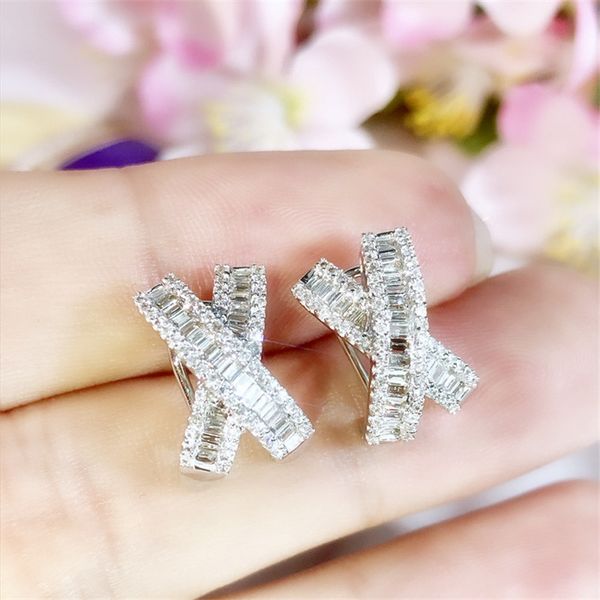 X Cross 100% Real 925 Sterling Silver Curring AAAAA CZ Noivado de Luxo Brincos para Mulheres Bridal Party Jóias