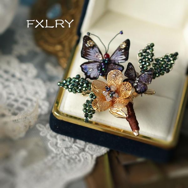 

pins, brooches fxlry original handmade vintage forest butterfly flower branch brooch pin women's jewelry, Gray