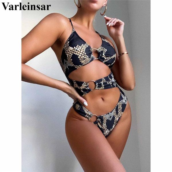 

two-piece suits 2021 printed tummy cut out one piece swimsuit women swimwear female metel rings padded bather bathing suit swim lady v2