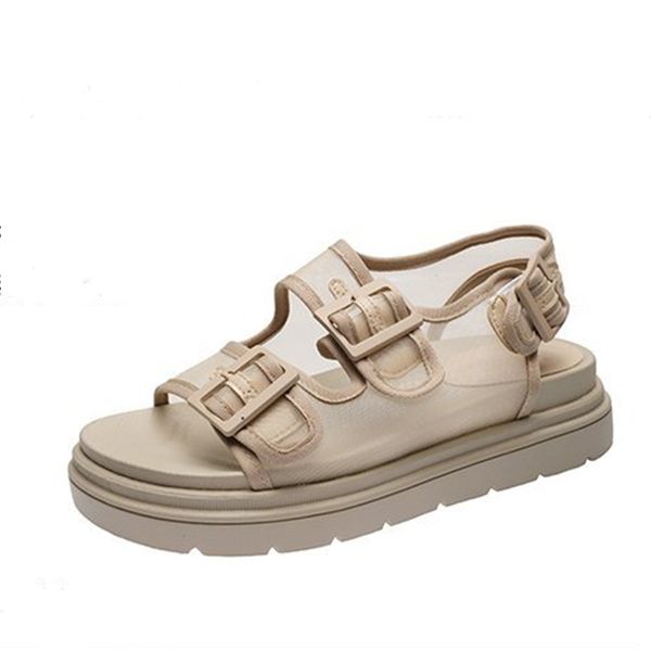 

2021 mesh double metal buckle strap platform sandals women creepers open toe roman sandalias breath muffins femmes sandales, Black