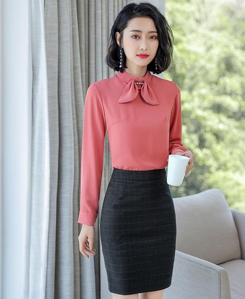 

work dresses styles 2021 fashion elegant orange business suits with and skirt for ladies office blouses & shirts sets uniforms, White;black