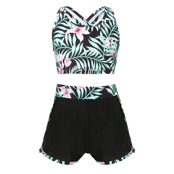 

one-piece suits kids girls swimwear swimsuits sun protection rash guard set outfits crop and shorts beachwear swimsuit bathing