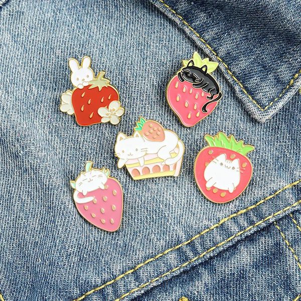 

pins, brooches strawberry cake white cat enamel pins cute kitten custom lapel bag cartoon animal badge jewelry gift for friends, Gray