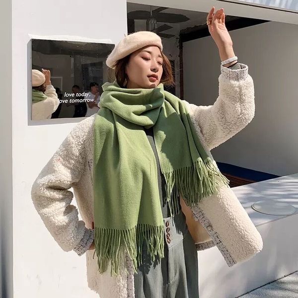 

scarf female autumn and 2021 solid color imitation with cashmere thickened shawl scarf winter korean warm, Blue;gray