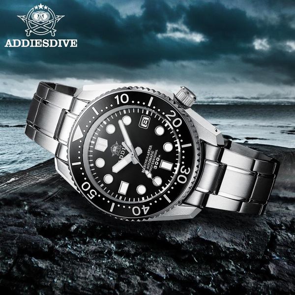 

wristwatches addies men's 316l steel mechanical watch sbdx001 bgw9 blue super bright automatic ceramic bezel sapphire 300m diving, Slivery;brown