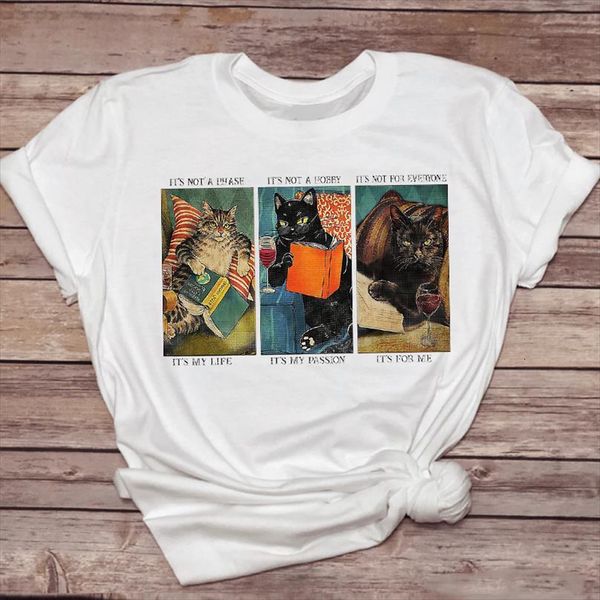 

men cat life funny t shirts letters cute fashion trend 90s animal lady female ladies print graphic tee shirt, White;black