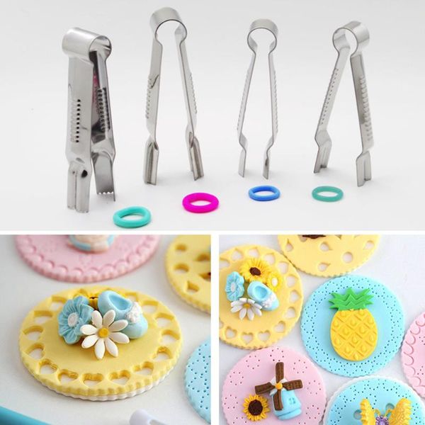 

baking & pastry tools 4pcs kitchen diy cake lace clips stainless steel sugarcraft decorating fondant clip