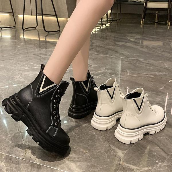 

boots women fashion platform ankle boot british style short outdoor casual shoe female black leather