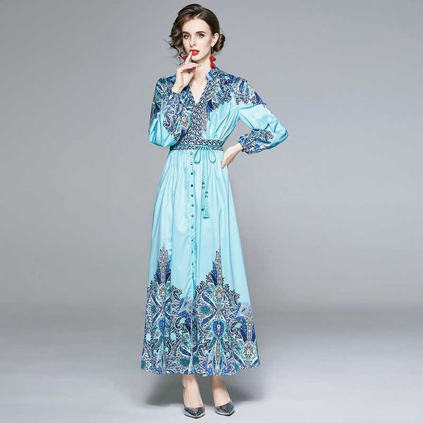 

women vintage v neck floral printed party dress fashion elegant slim ladies casual a-line beach maxi shirt dresses vestidos 210525, Black;gray