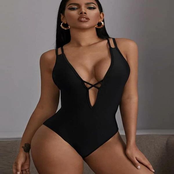 

one-piece suits plunge v neck swimwear female swimsuit high cut monokini backless bodysuit women's vintage one piece cross back