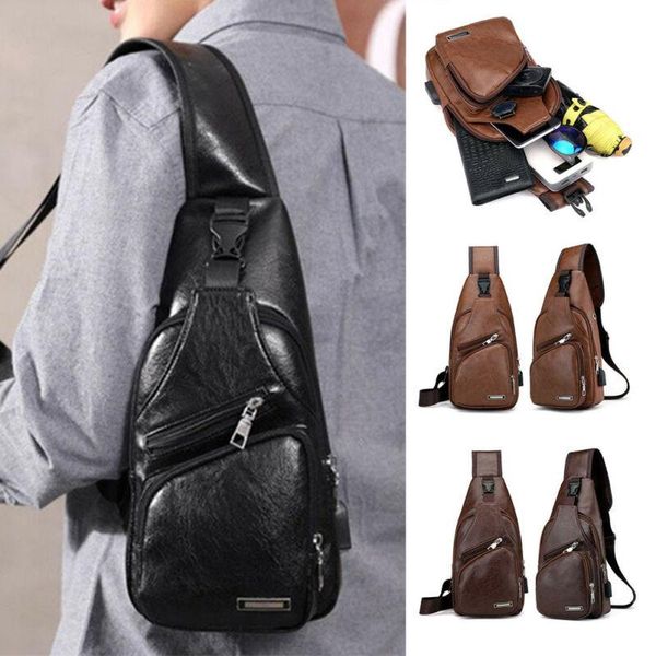 

duffel bags men's leather waterproof sling pack chest shoulder crossbody bag biker satchel fashion casual business travel phone