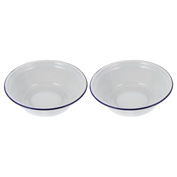

bowls 2pcs simple enamel basins soup household enamelware for home (white)