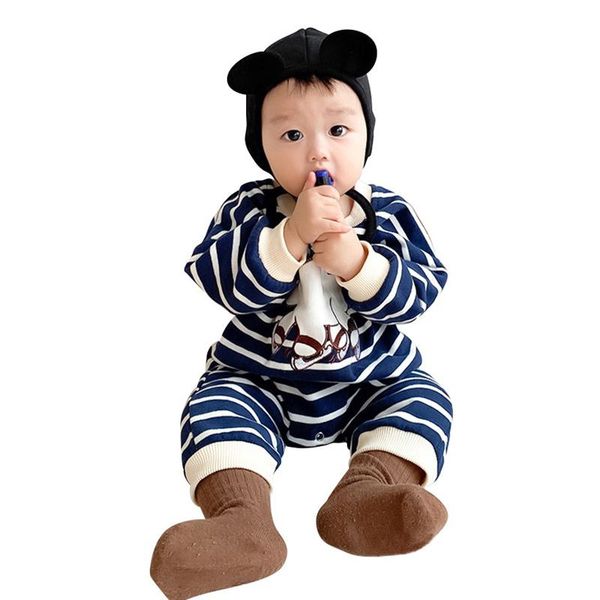 

jumpsuits baby cute striped plus velvet romper winter born girls boys clothes infant kids outfit 0-2y, Blue