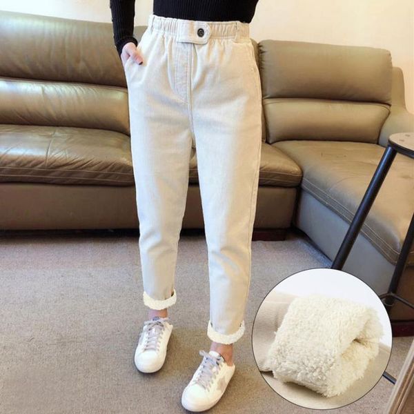 

wenqing womens casual thermal thick sherpa fleece lined corduroy sweatpants harem pants windbreak outerwear ins fashion women's & capri, Black;white