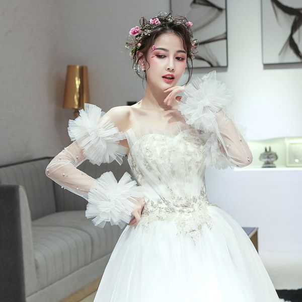 

bridal gloves 50cm beads lace bare finger long elegant wedding, White