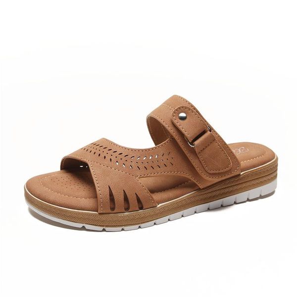

sandals summer woman pu slip on 2cm flat toe round shallow boho style low heels shoes comfy soft women size 36-44, Black