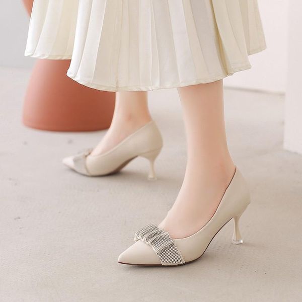 

dress shoes autumn shiny leather stiletto heels for women fashion crystal pointed toe pumps ol working party high pump, Black