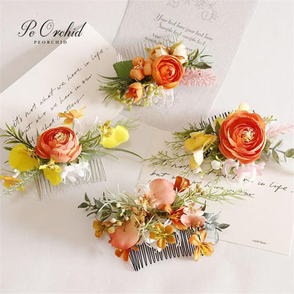 

hair accessories peorchid yellow orange wedding combs korean flower hairstyle for women floral vine headpiece