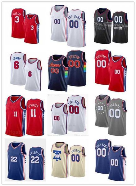 

75th men women youth 11 jaden springer 22 matisse thybull 6 julius erving allen 3 iverson basketball jersey cu, Black;red
