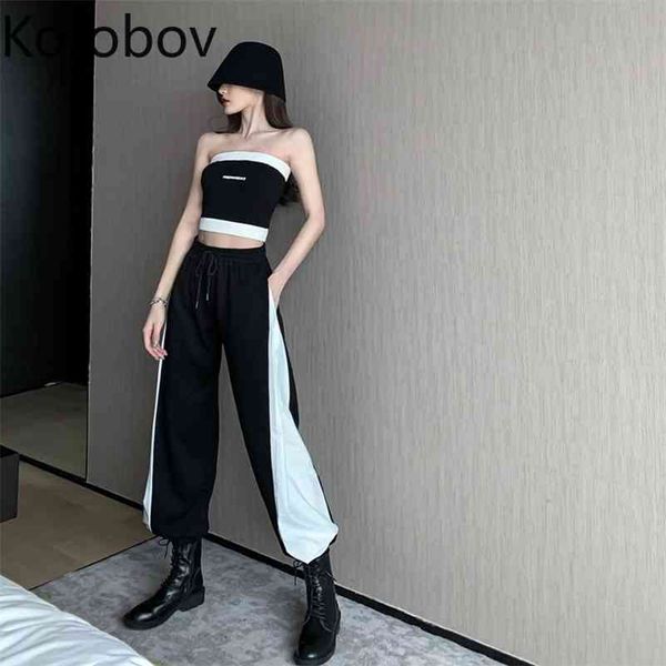 

korobov high waist hip straight pants korean hit color patchwork causal women trousers harajuku streetwear cargo pants 2b407 210430, Black;white