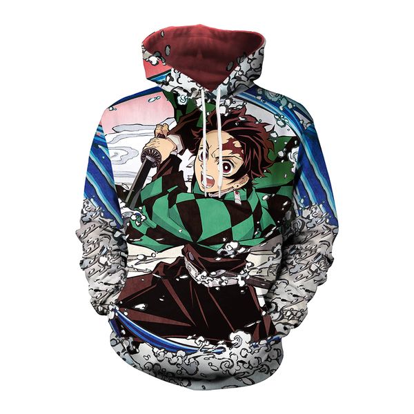 

spring and autumn couple hoodie long sleeve animation kamado tanjirou 3d printing casual loose fashion trend, Black