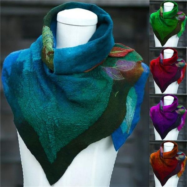 

hats, scarves & gloves sets fashion scarf women vintage floral laides elegant winter warm soft wrap shawl faux wool scarve button leaf print, Blue;gray